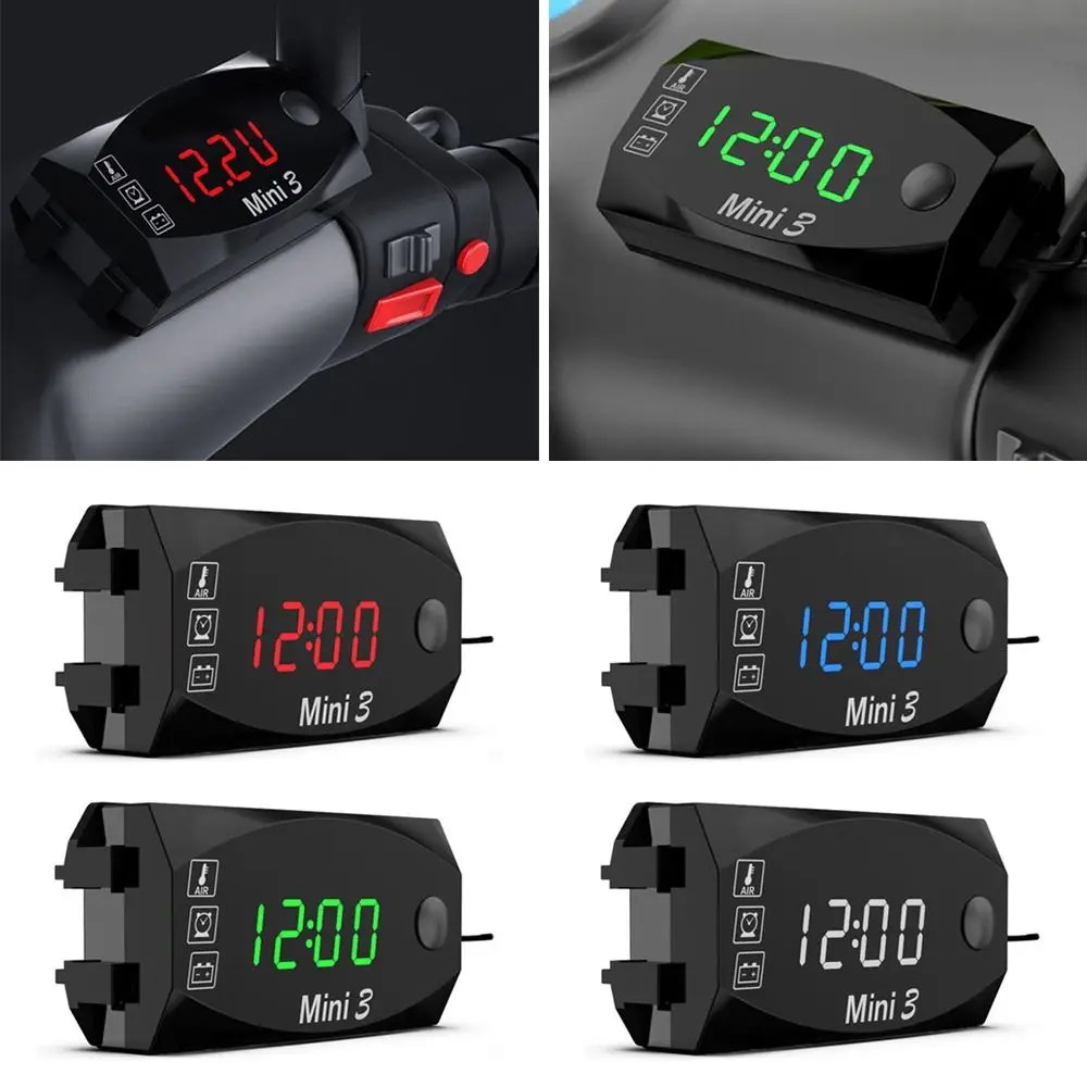 LCD Display 3 In 1 For Motorcycle Scooter Car Boat Digital Time Clock Voltmeter Thermometer DC 6V-30V