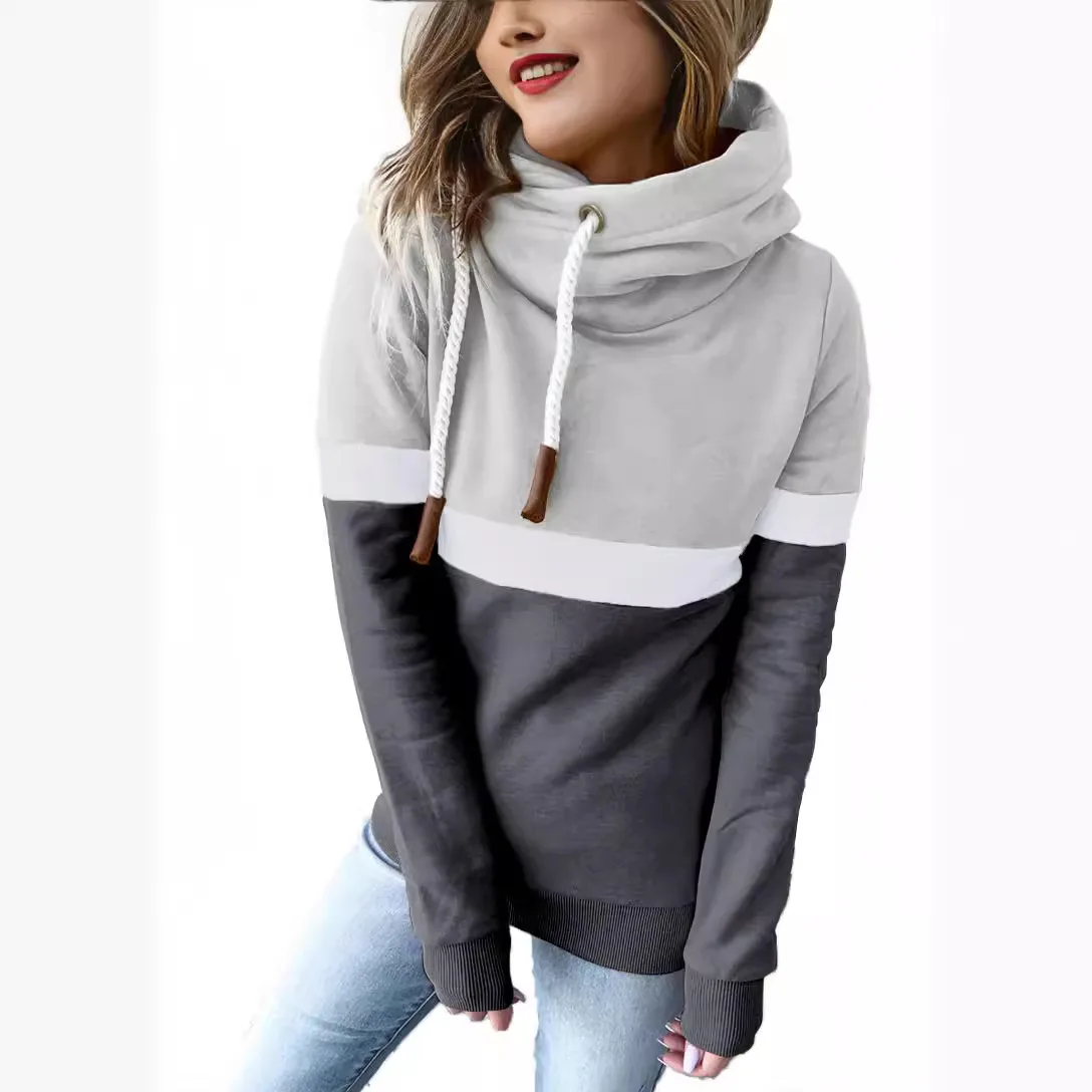 Y2K Women Hoodie Long Sleeve Casual Hoodies Pullovers Sweatshirts female Top Tricolor personality high collar hooded Sweatshirt
