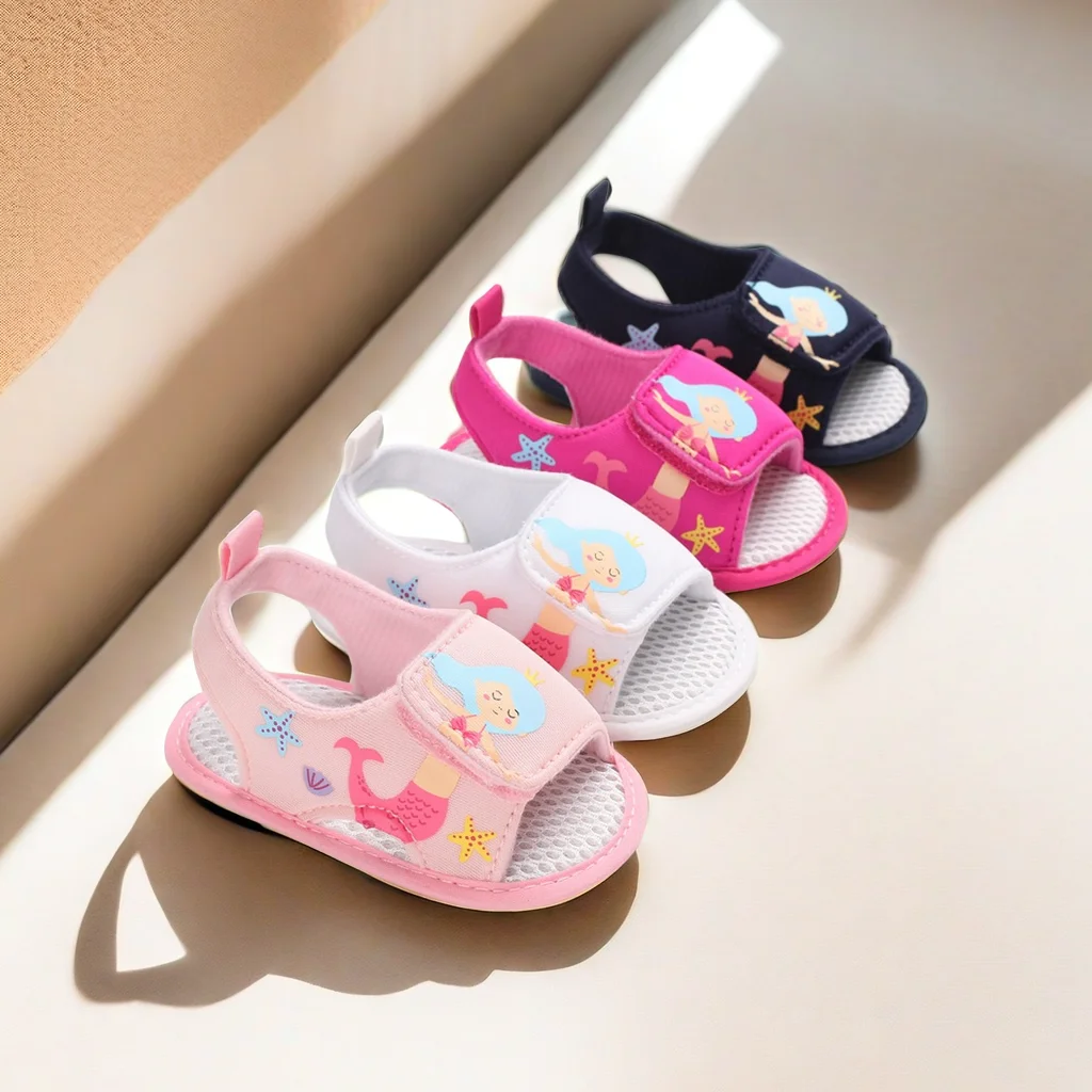 Newborn Baby Baby Baby Toddler Shoes Non-slip Breathable Solid Soft Soles Shoes Hollow-out Canvas Mermaid Sandals