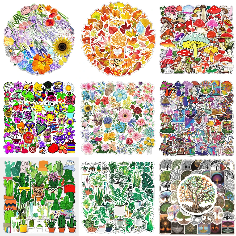 10/30/50PCS Cartoon Plant Flowers Stickers Series Autumn Leaves Graffiti Laptop Phone Laptop Helmet Luggage Decoration Wholesale