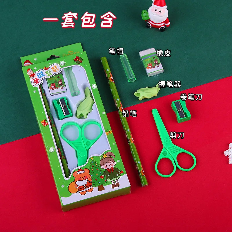 20Set 6 Dalam 1 Set Alat Tulis Natal Set Kotak Hadiah Siswa Sekolah Dasar Penghargaan Hadiah Natal Anak-anak