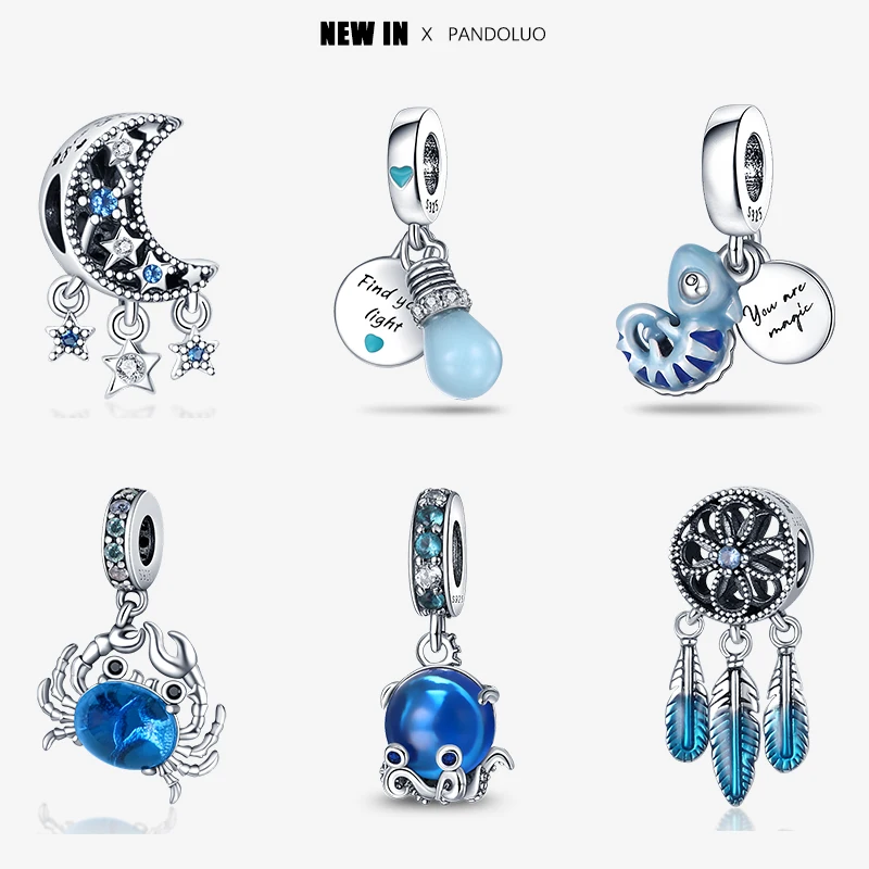 2023 New in Hot sale Blue Glowing Light Bulb Chameleon Charm Beads Fits Pandora Bracelet Women 925 Silver Pendant Bead Jewelry