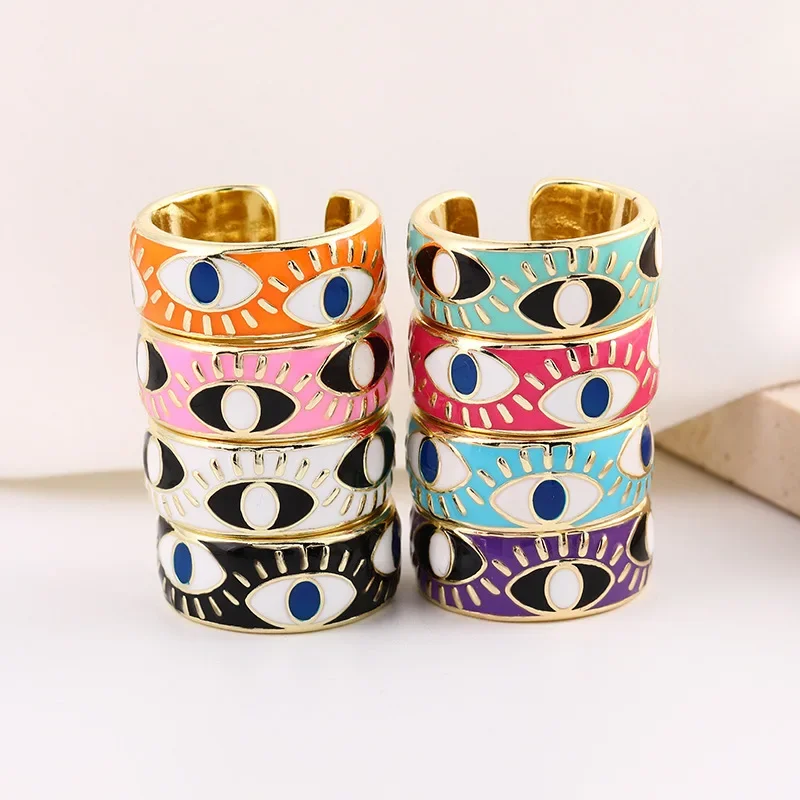 Vintage Gothic Black Evil Eyes Finger Rings for Women Boho Enamel Opening Adjustable Gold Color Mens Ring Trendy Jewelry Gift
