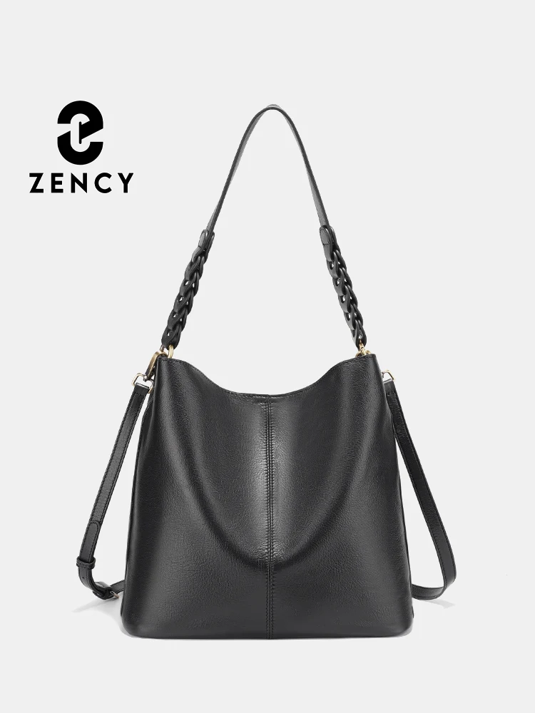 

Zency 2026 Fashion Genuine Leather Women Designer Handbag Bucket Ladies Hobo Shoulder Bag Crossbody for Work Shopping Medium