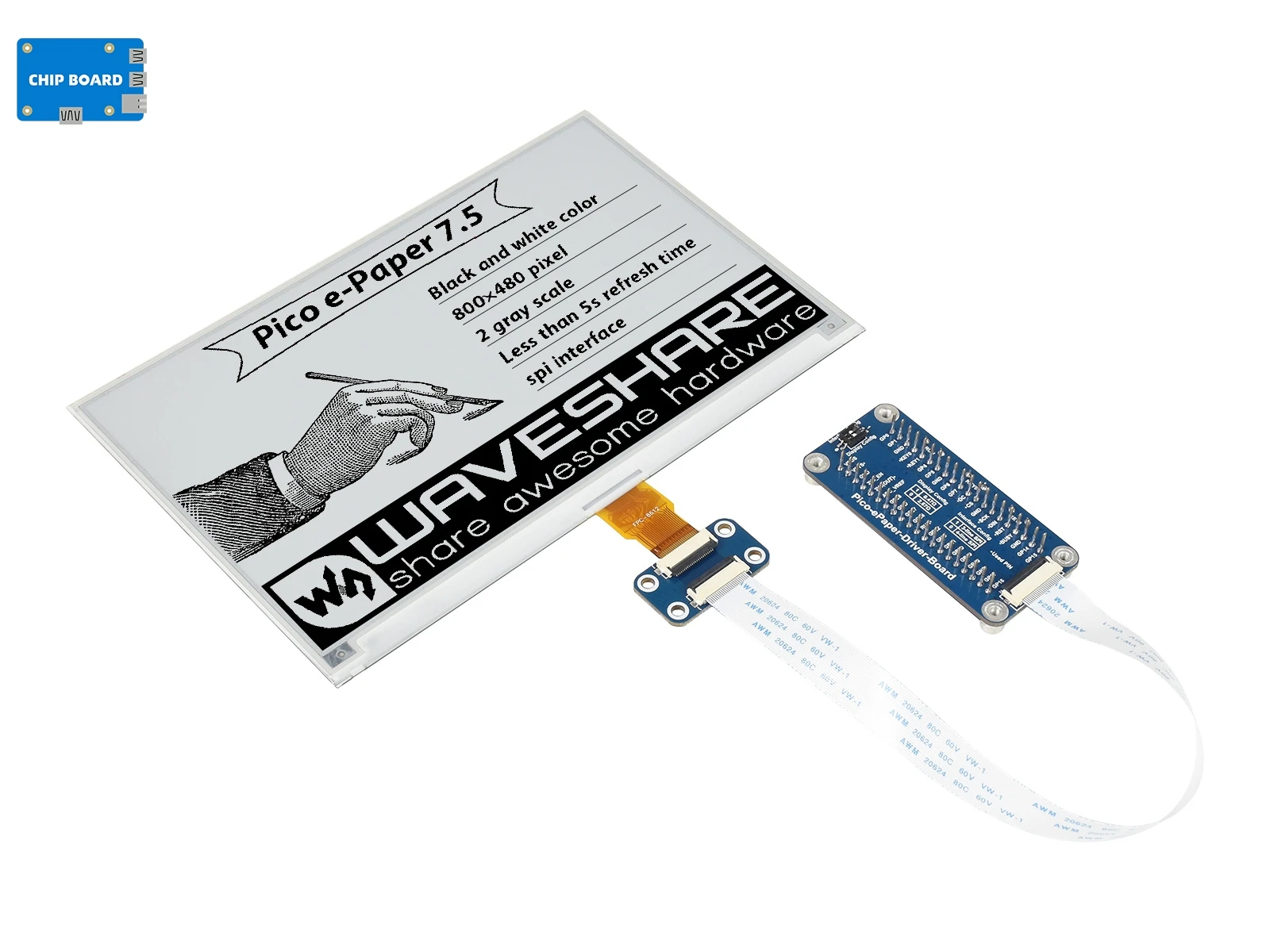 

Модуль дисплея Waveshare 7,5 дюймов E-Paper E-Ink для Raspberry Pi Pico, 800×480 пикселей, черный/белый, интерфейс SPI