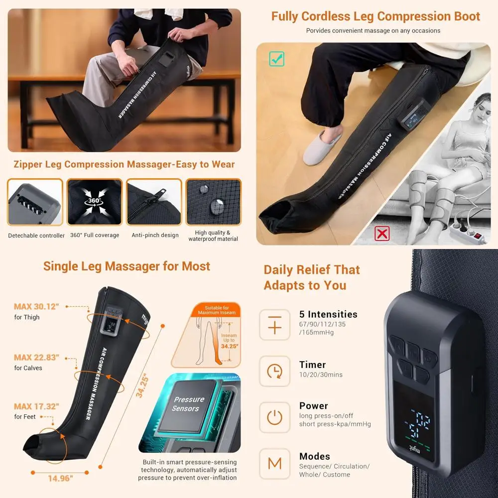 

Wireless Leg Compression Massager for Enhanced Circulation and Pain Relief, Portable Recovery System with Adjustable Modes for A
