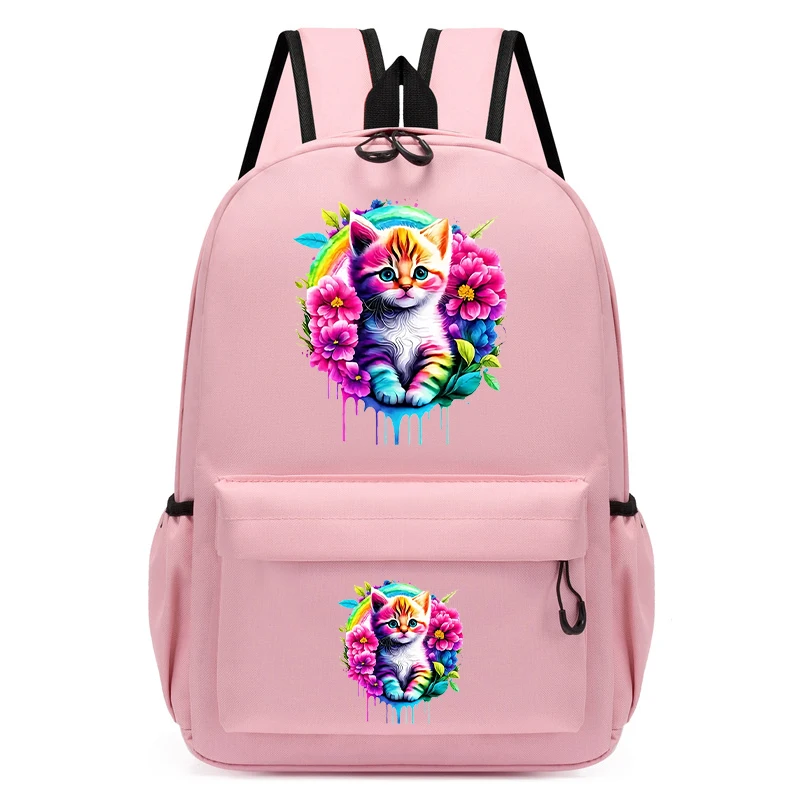 

Watercolor Cute Floral Cat Backpack Cat Love Coffee Animal Backpack Boy Girl School Backpack Outing Leisure Bagpack Bookbag