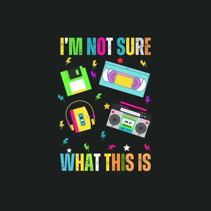 Aparatos de los años 90, no soy seguro, lo que es los niños de los años 70 y 80, reproductor de casetes con archivos svg png, camiseta de vídeo con disquete