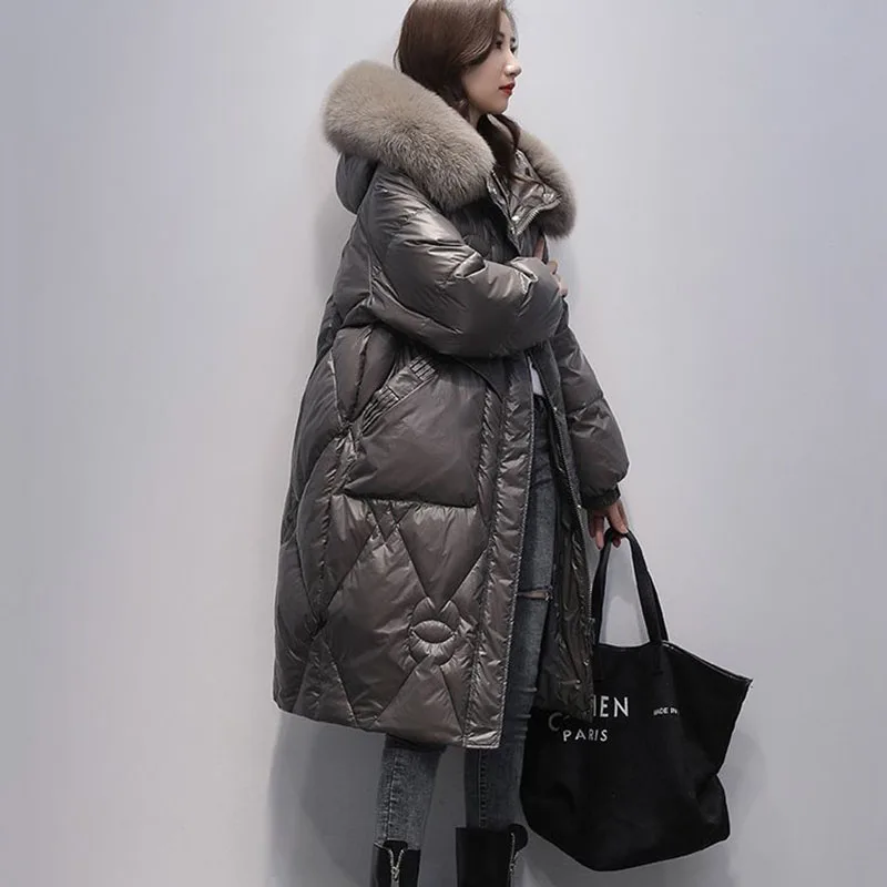 New Big Fur Collar Down Cotton Coat Women Winter Jacket Long Hooded Parker Overcoat Female Casual Quilted Jackets Maternity Wear