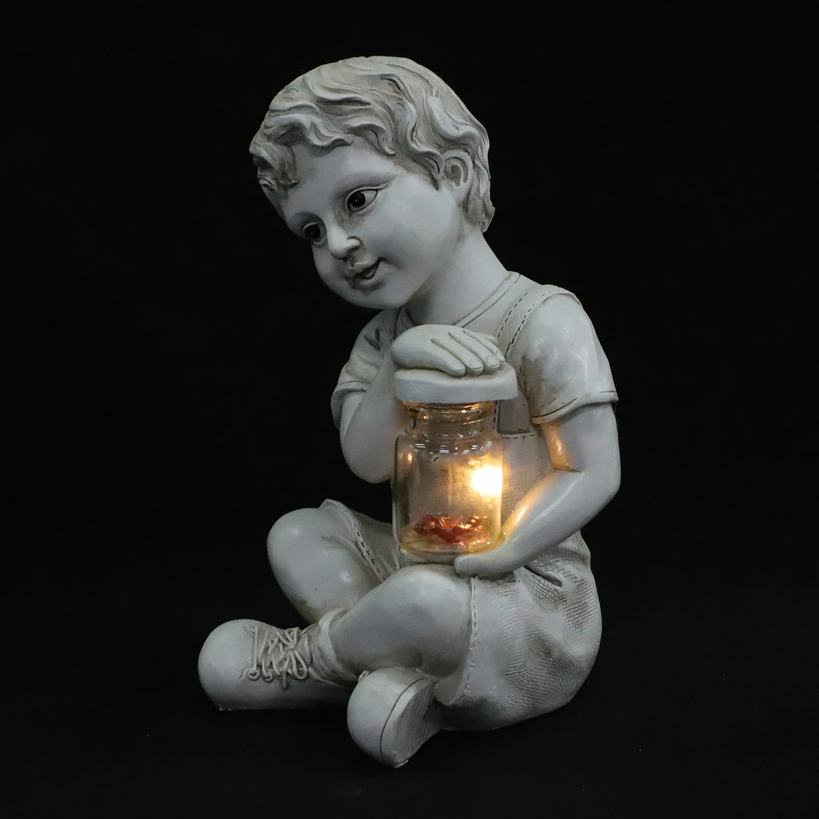 

Resin Garden Elf Statue Solar Powered Kids Sculpture Decorative Outdoor Yard Statues Insect Jar Figurine Realistic Appearance