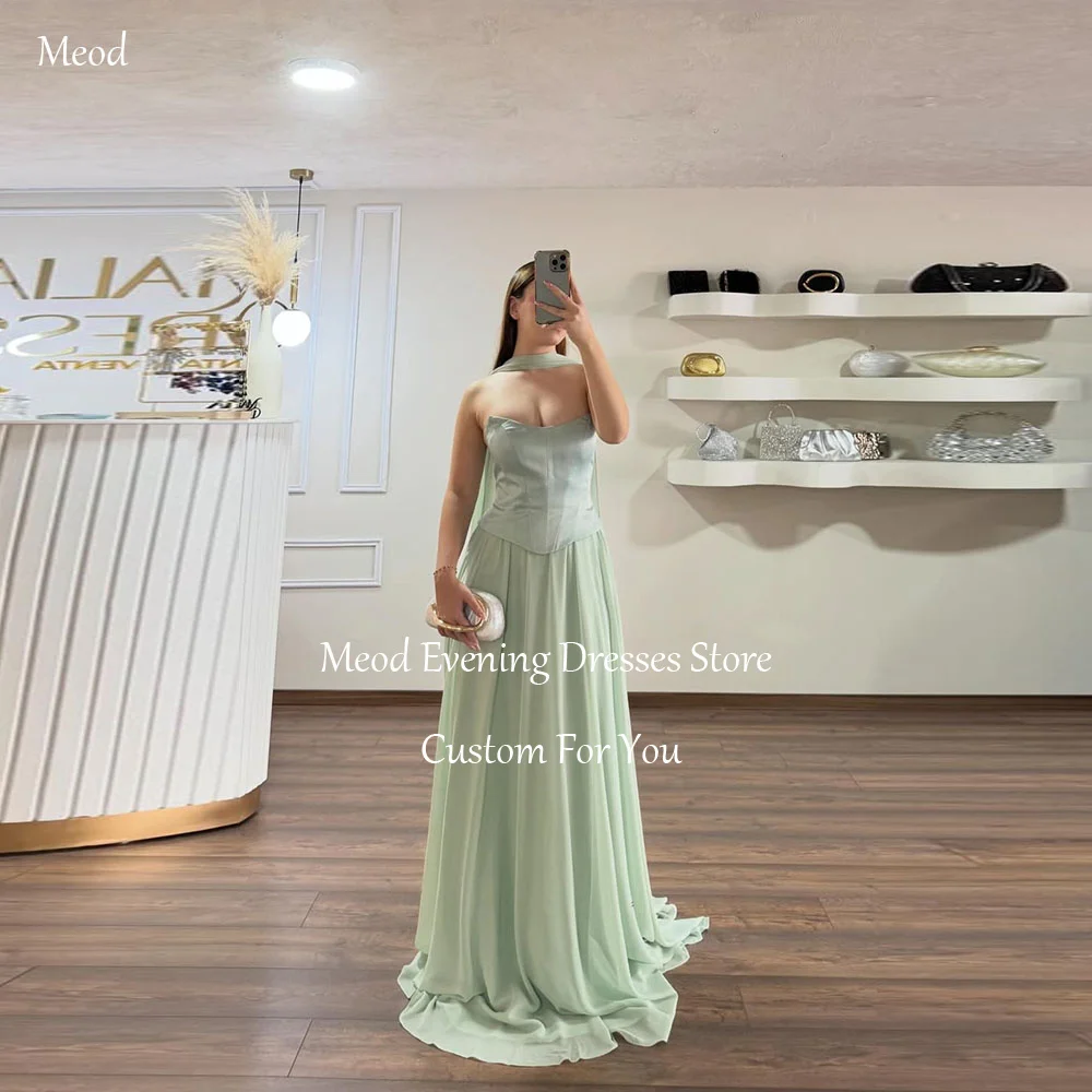 

MEOD Sexy Mint Green Sweetheart Evening Gowns Long Train Women's Prom Dress A Line Sleeveless Wedding Party Attire Customized