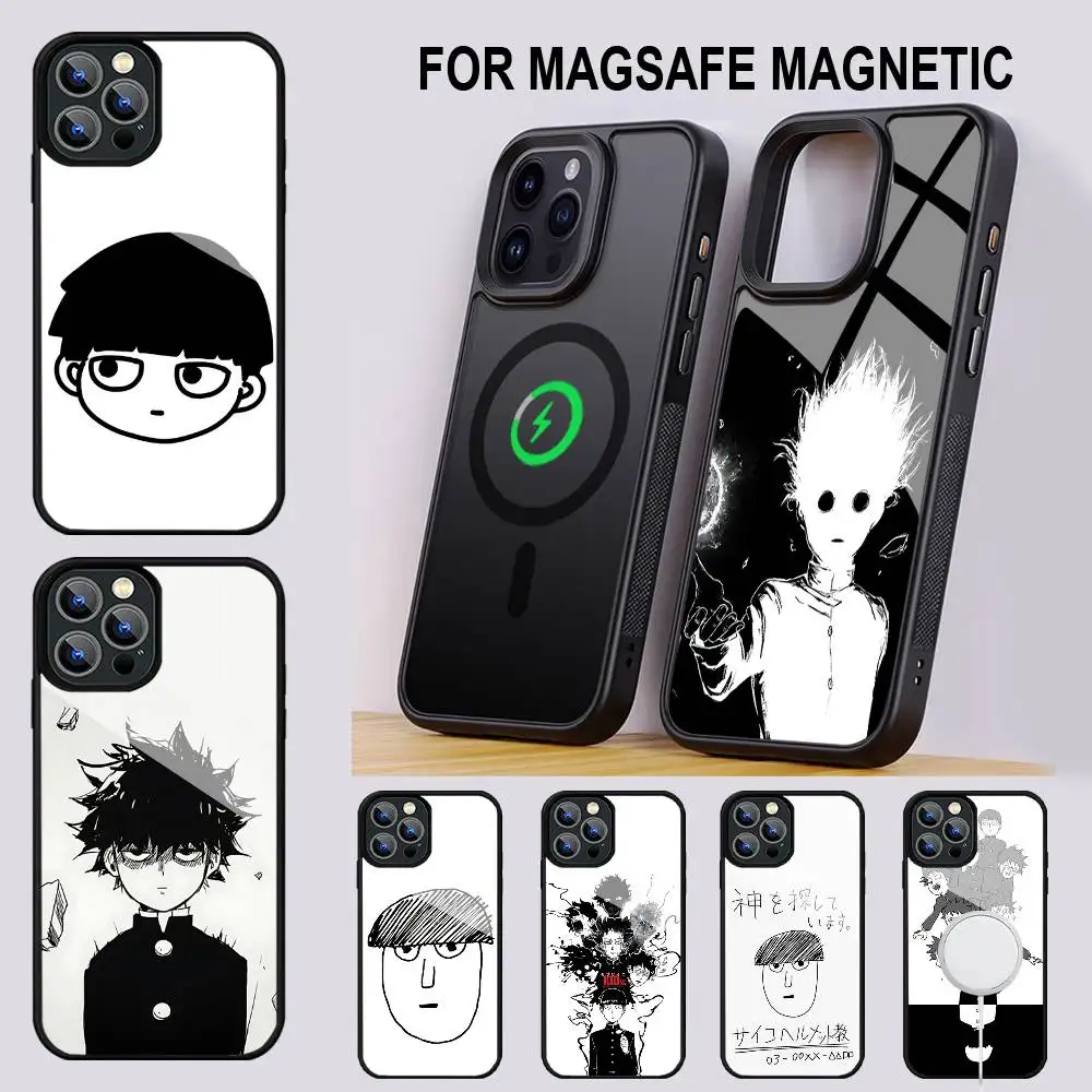 

Anime M-Mob Psycho 100 Black And White Phone Case For IPhone 16 15 14 13 Pro Max 11 12 Mini Alex Mirror For Magsafe Wireless Ch