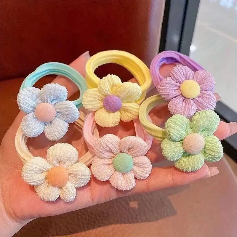 8/12Pcs Girls Flower Elastic Hair Bands Sweet Bow Hair Ties Children Ponytail Holder Rubber Band Headband Kids Hair Accessories