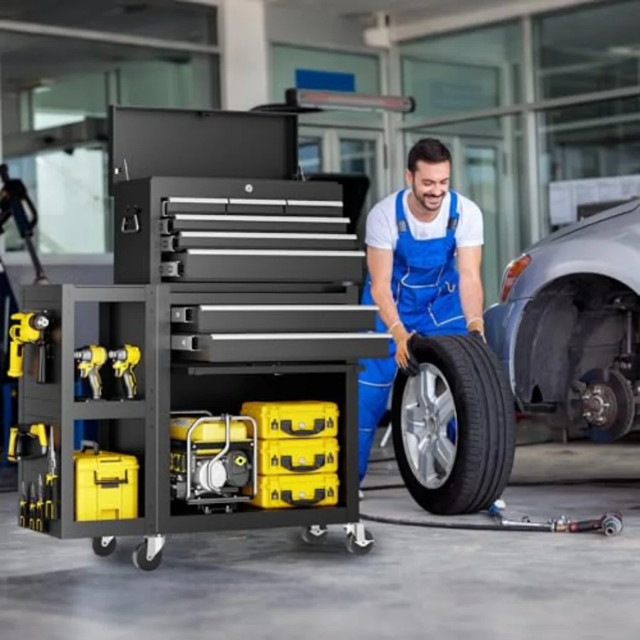 8 Drawers Rolling Tool Chest High Capacity with Wheels Heavy Duty Metal Garage Tool Cart with Locking System Detachable Top Too