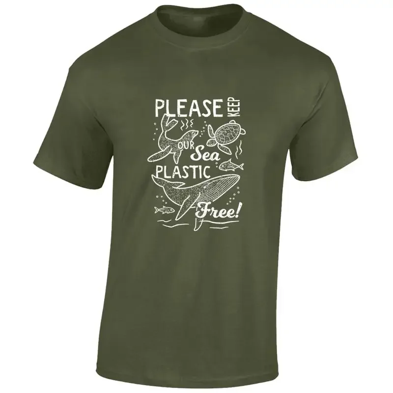 PLEASE KEEP THE SEA PLASTIC FREE MENS T SHIRT COOL NATURE RECYCLE STOP OIL TOP