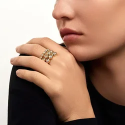 Gold Color Fashion Women Jewelry Geometric Round Ball Shaped Eternity Band CZ Ring Wholesale