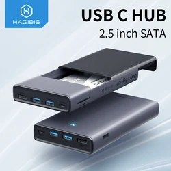 Hagibis USB C HUB with Hard Drive Enclosure 2.5 SATA to USB 3.0 Type C Adapter for External SSD Disk HDD case