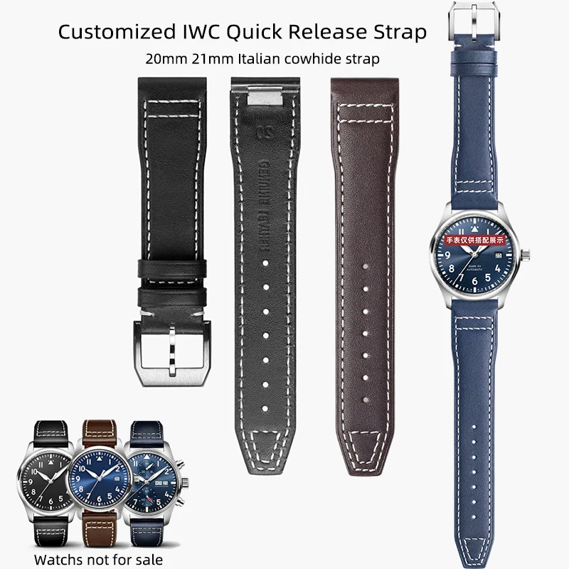

Customized 20mm 21mm Italian quick release Leather Watchband for IWC Pilot IW388103 IW378005/003/001 Mark 18 men's Watch Strap