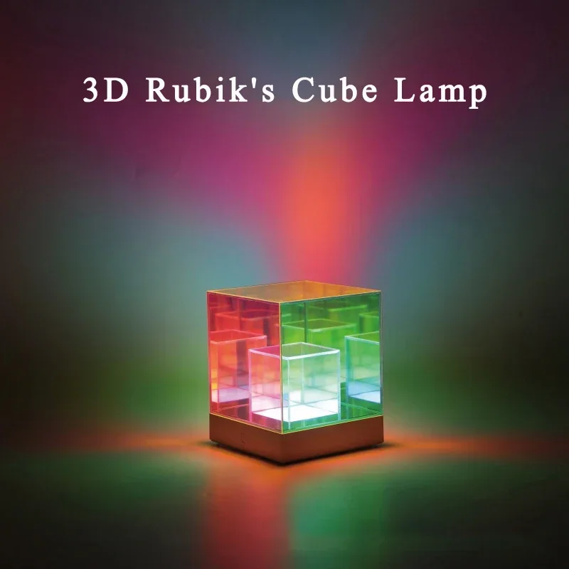 

RGB 3D Acrylic Magic Cube Lamp Bedroom Creative Cube Desk Table Lamp Desktop Ambient Lights Charging Night Light Home Decoration