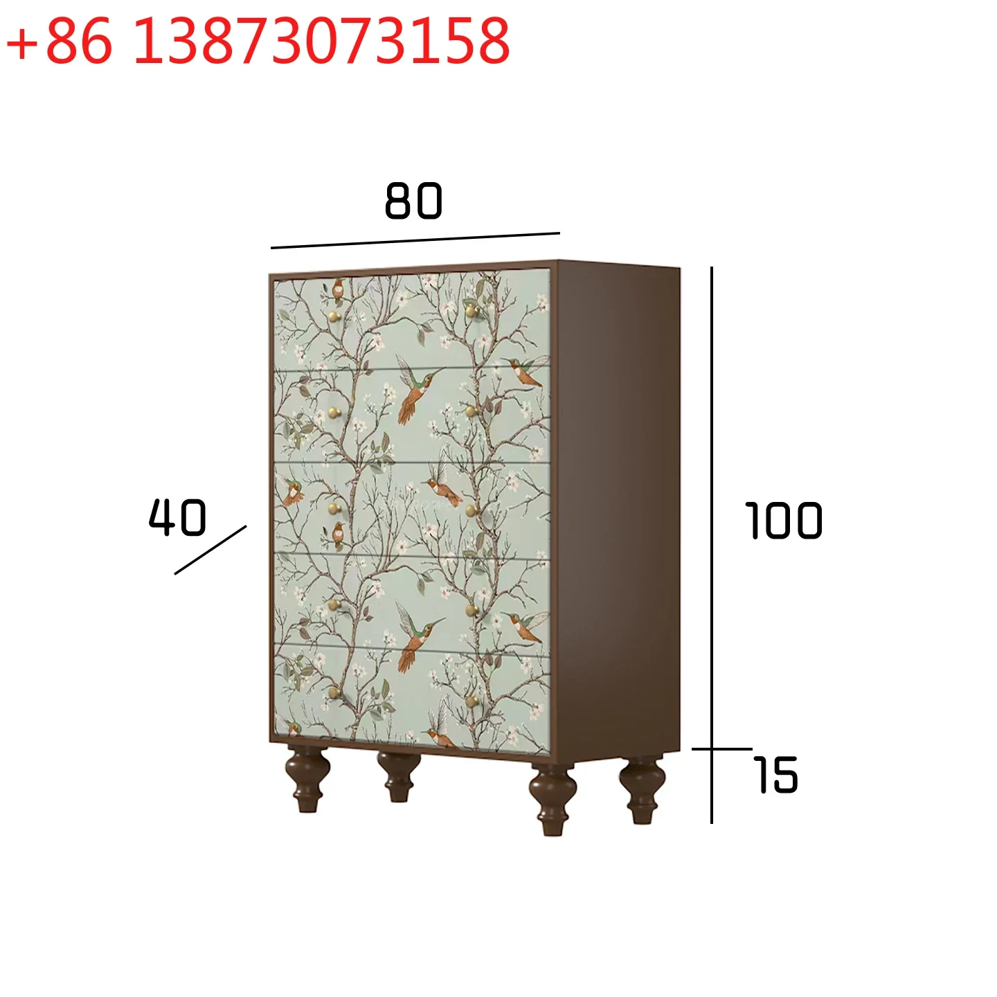 

French medieval flower and bird solid wood chest, living room against the wall multi-functional locker, drawer cabinet, painted