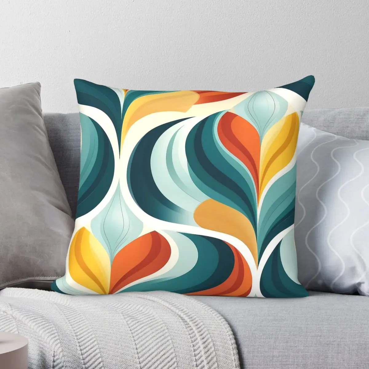Curves Navy Teal Coral Mustard Square Pillowcase Polyester Linen Velvet Pattern Zip Decor Throw Pillow Case Sofa Seater 45x45