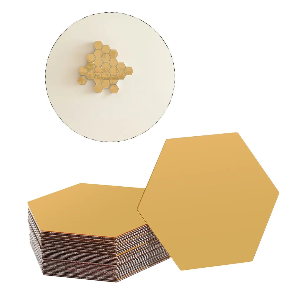 Hexagon Mirror Wall Stickers 48 Pack Acrylic Self Adhesive Peel and Stick Decor for Bathroom Bedroom