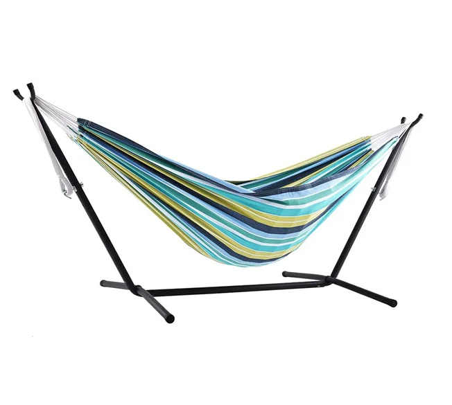 Hot Selling Portable Outdoor Indoor Cotton Hammock With Metal  Stand ble Cotton Swing Camping Hammock