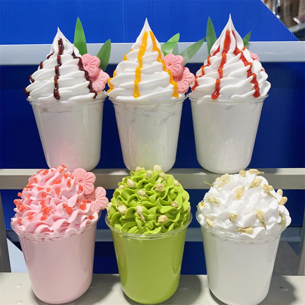 12oz Transparent Cup Matcha Ice Cream Sundae Milkshake Cherry Blossoms Chinese Style Bamboo Leaf Decoration Desk Display Sample