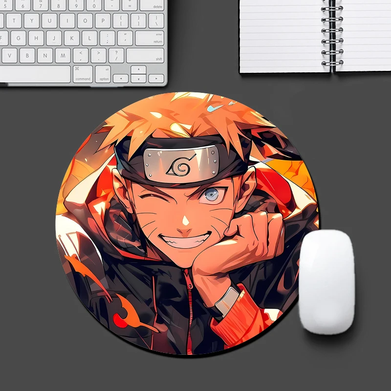 Anime Naruto Round Mouse Pad Computer Uchiha Sasuke E-sports Gaming Mousepad Non-Slip Desktop Small Mouse Pad Pc Laptop Desk Mat