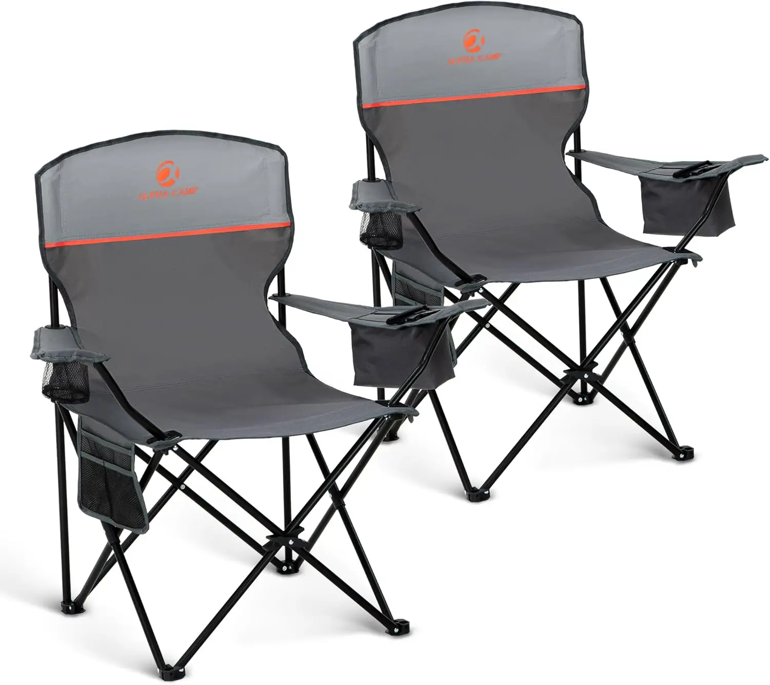 

Folding Camping Chair 2 Pack with Cooler Bag and Cup Holder for Beach Lawn Outdoor, Supports 250LBS, Grey