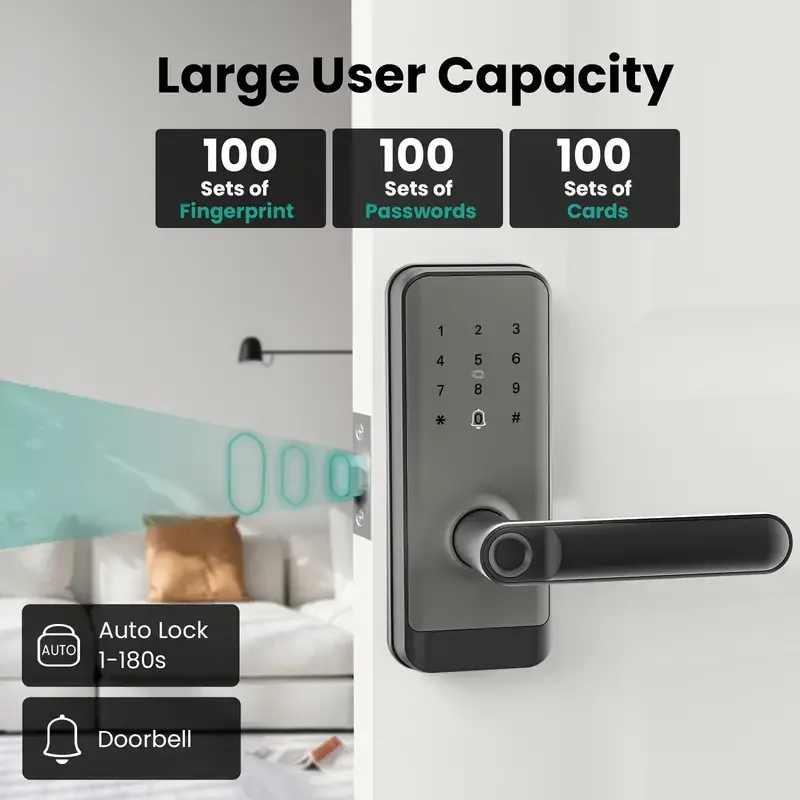 Smart Door Lock com alça, impressão digital Door Lock, entrada sem chave, teclado digital, Deadbolt