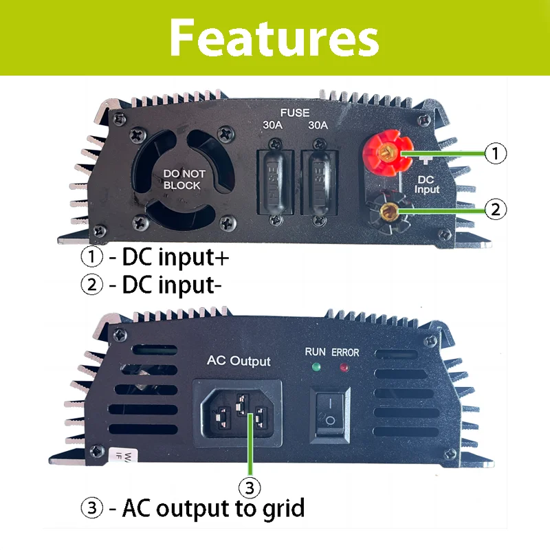 1000W On Grid tie solar inverter 1KW with mppt solar inverter 10.5-30V or 22-50V DC input to 100V 110v 120V 220V 230V AC output