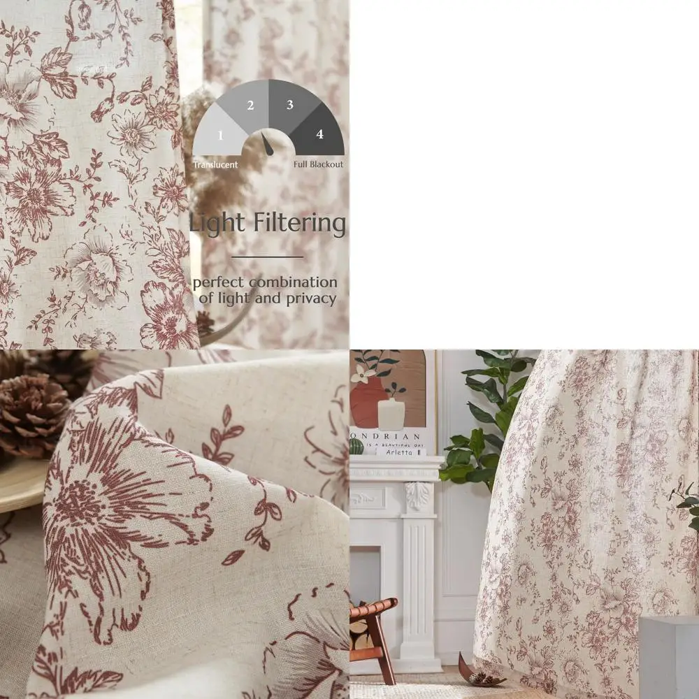 

Farmhouse Style Peony Floral Curtains, 96 Length, Red, 2-Panel Set with Rod Pocket and Back Tabs for Christmas Living Room