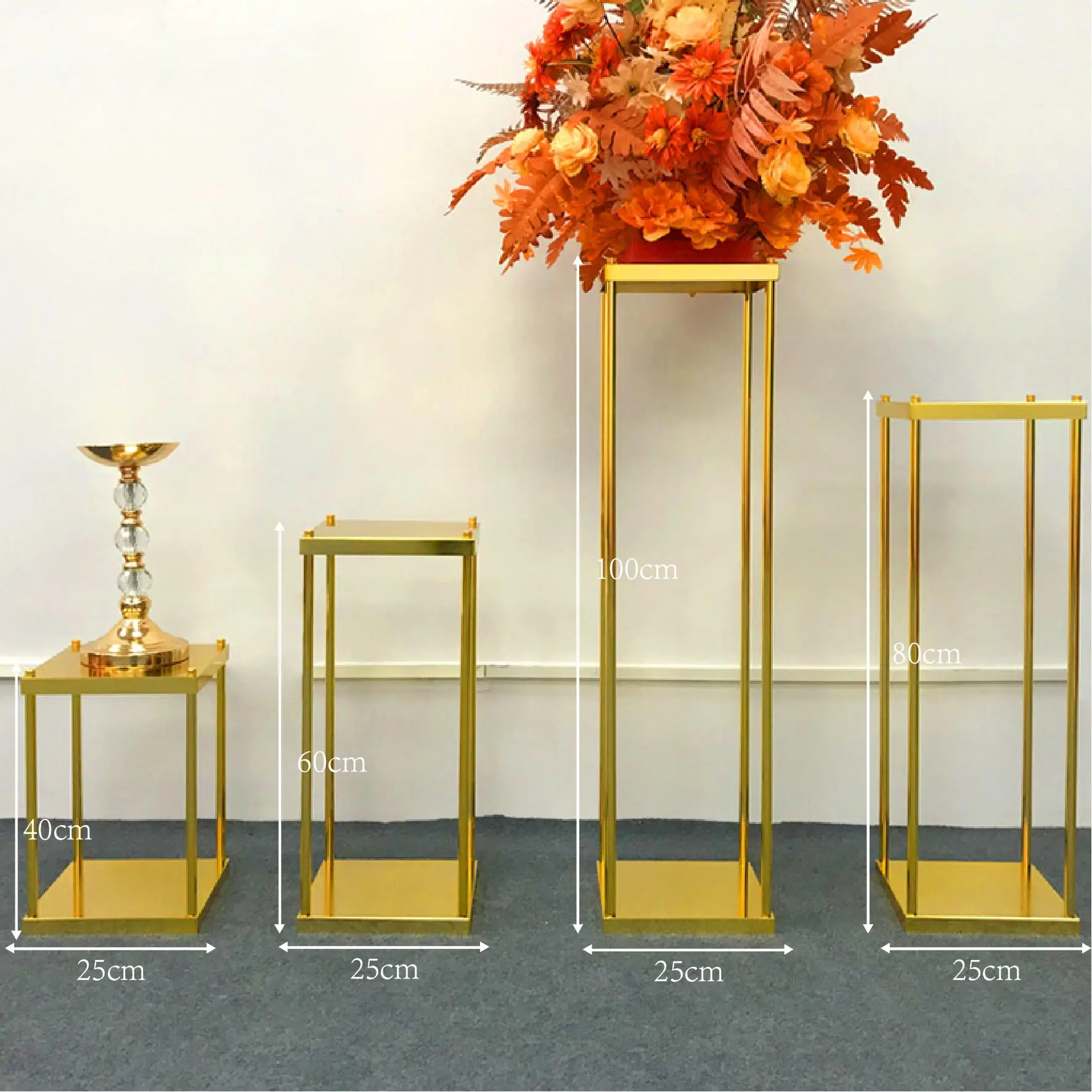 Shiny Gold Wedding Flower Stands Dinner Table Centerpieces Backdrop Stand Home Decor Rectangular Square Plating Geometric Frame