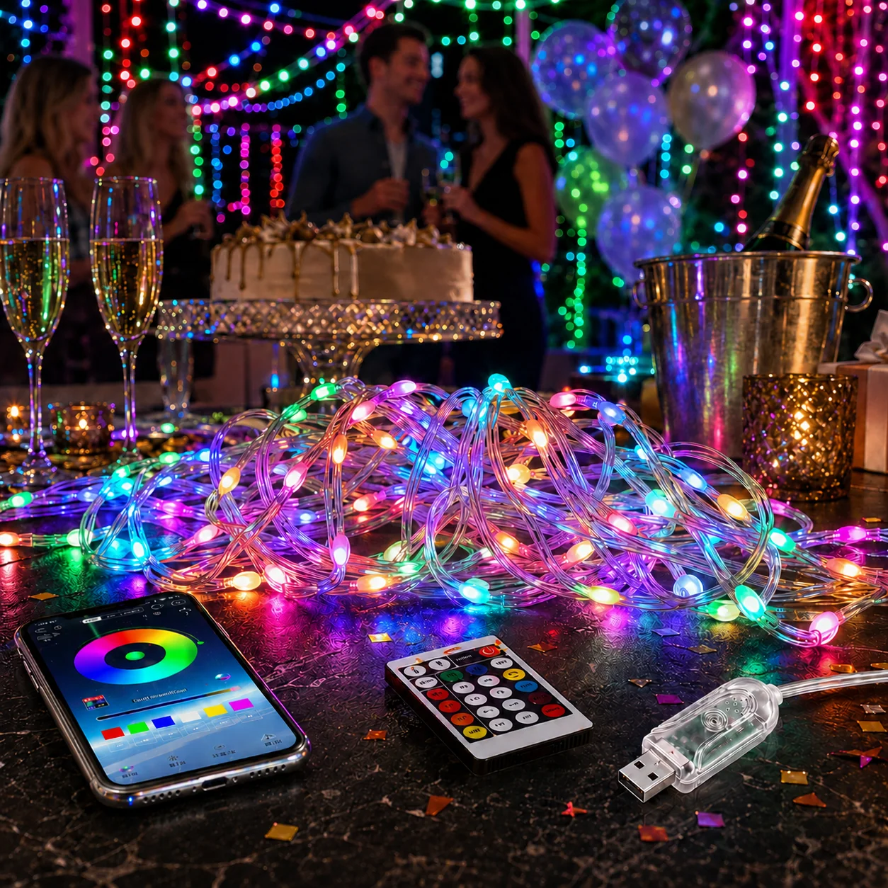 RGBIC Christmas String Lights, 5M 10M 20M USB Bluetooth Fairy Garland with DIY Colors Music Sync Timer for Tree Home Decor