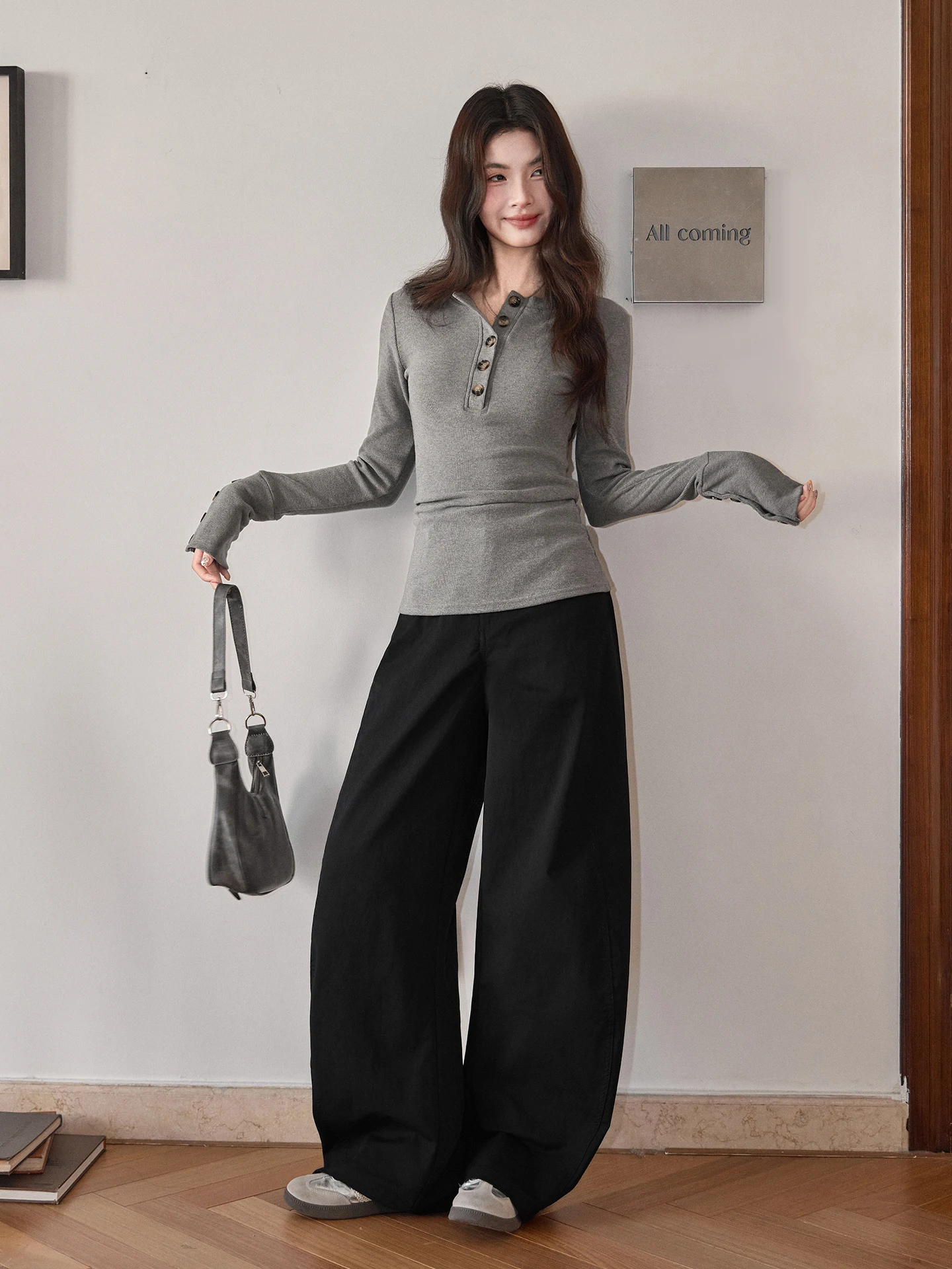 

Широкие прямые брюки Laid-ba для женщин: повседневные, свободного кроя, для работы, осень-зима, новинка