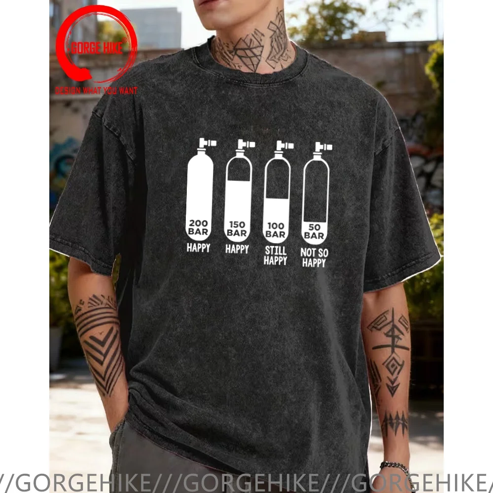 Vintage Washed Cotton T-Shirt Funny Designer Dive Diving Diver 200 Bar T Shirt Men Fashion Trendy Casual Clothing Stylish Tops