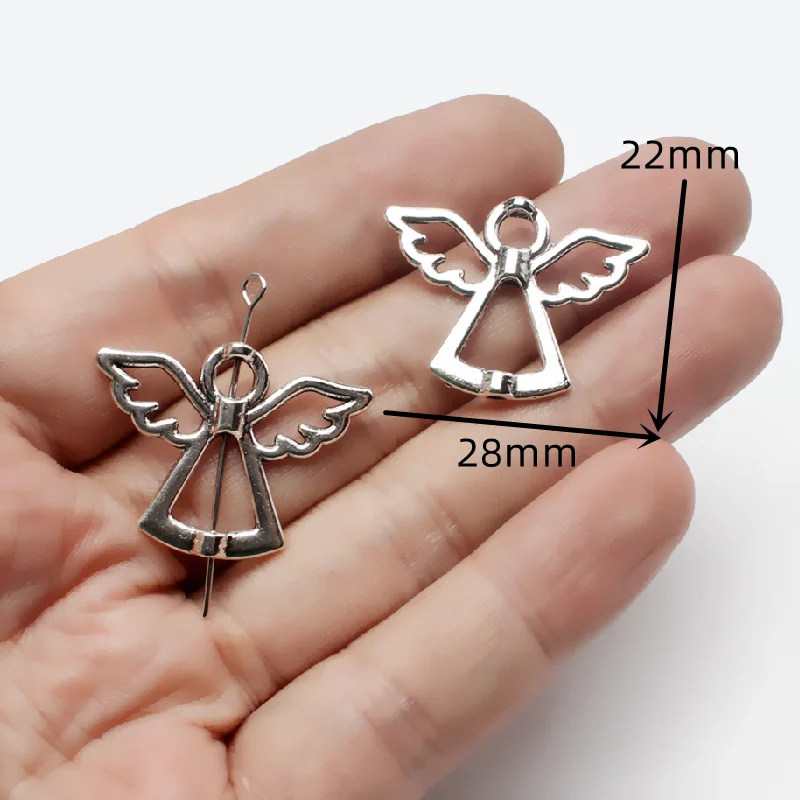 15pcs Silver Plated Angel Wings Alloy Perforated Beads DIY Charms Jewelry Crafts Gift Making 28*22mm A240