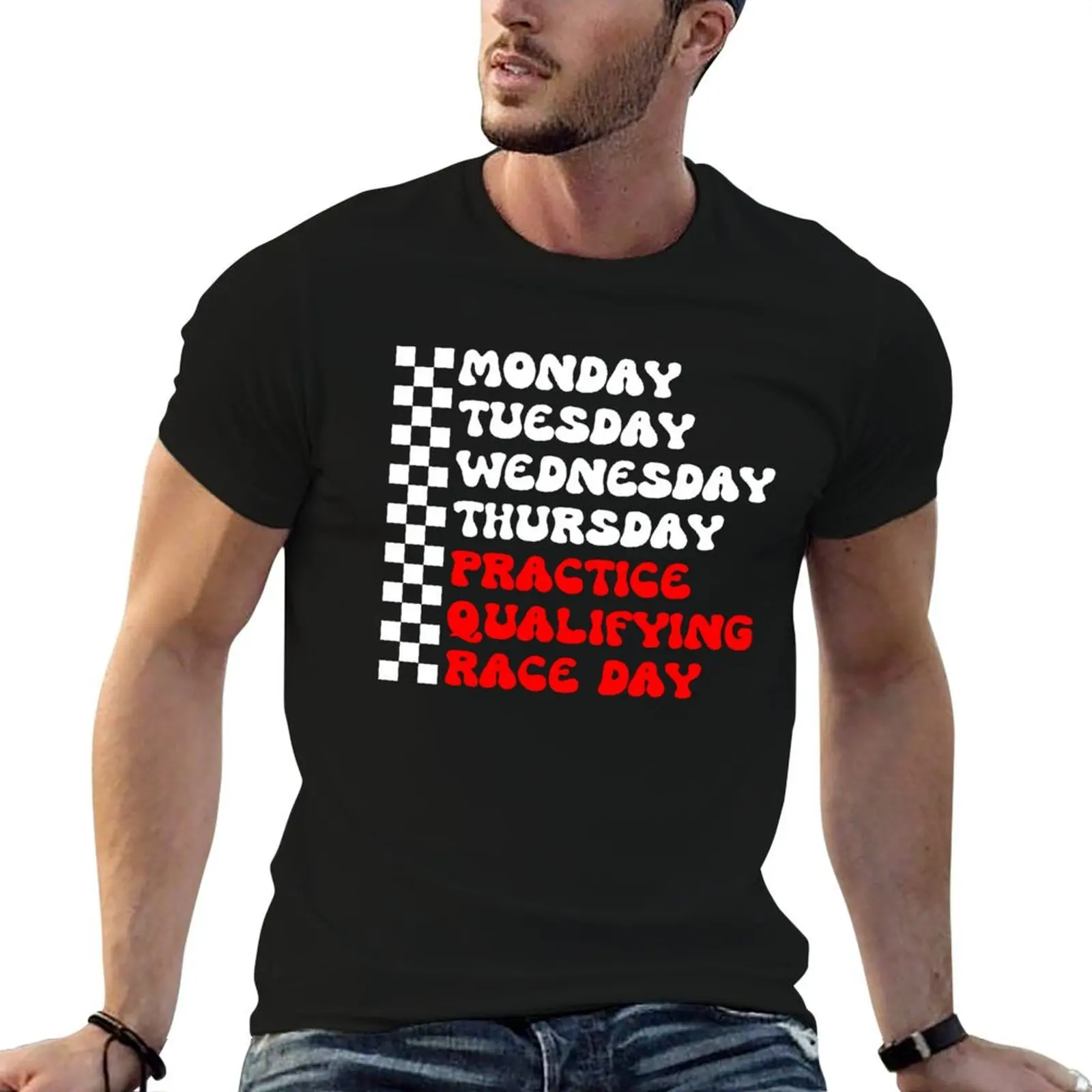 Camiseta divertida para el día de lunes, martes y jueves, para práctica, clasificación y carrera, camisetas de algodón para hombre, paquete de camisetas 100% algodón para hombre
