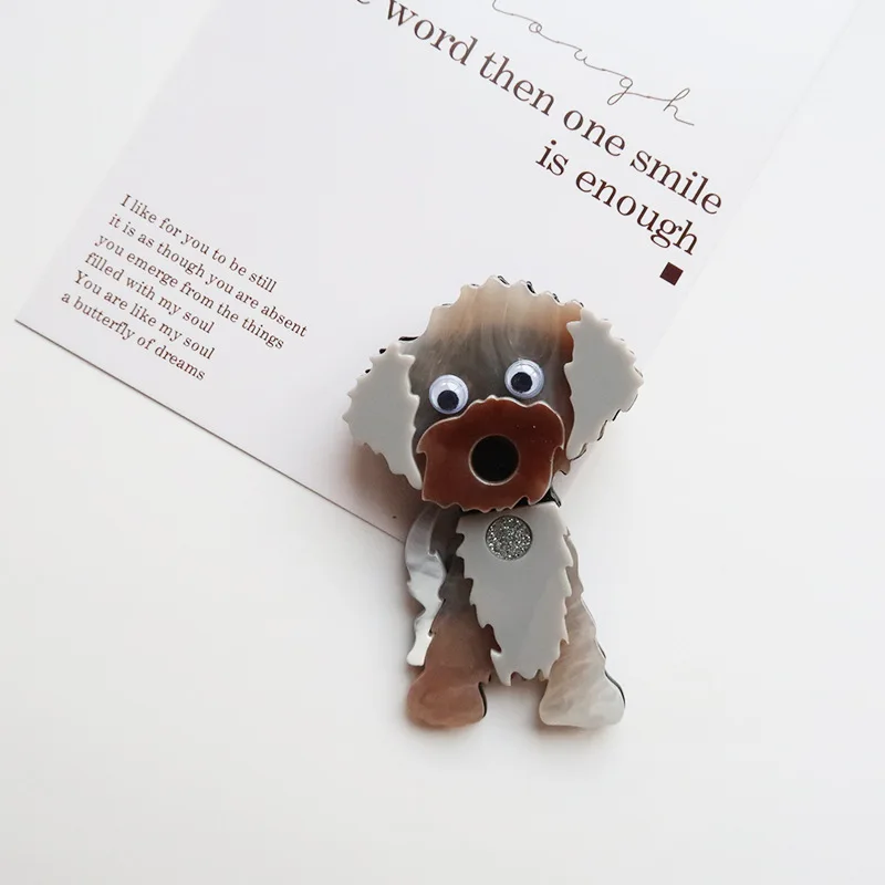 YAOLOGE 2025 New Arrival Personalized Splicing Grey Rose Red Puppy Brooch Acrylic Material Women Cute Animal Dog Badge Pins