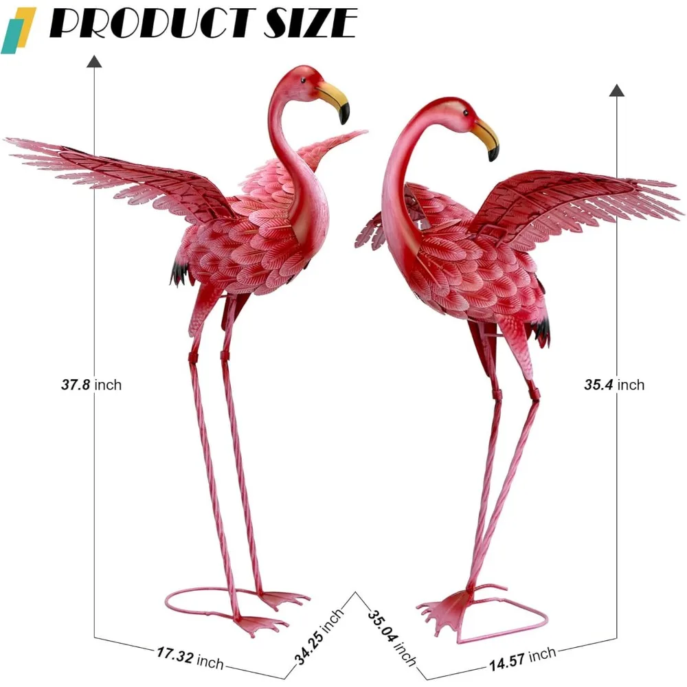 Flamingo Yard Decorations Tall Birds Garden Statues and Sculptures Metal Lawn Art Ornaments for Outdoor Patio Backyard Set of 2