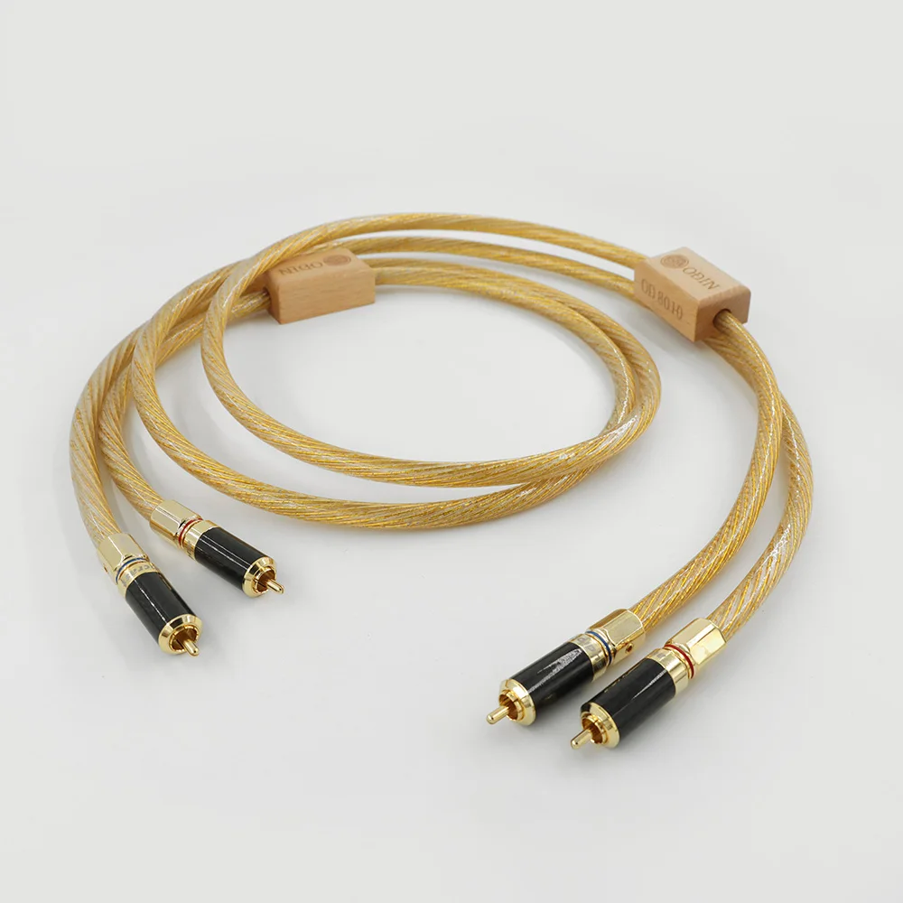 Gold Odin RCA Audio Cable One Pair High Quality 8N OCC Carbon Fiber Gold Plated plug 2RCA to 2RCA Audio Cable for Amplifier DVD