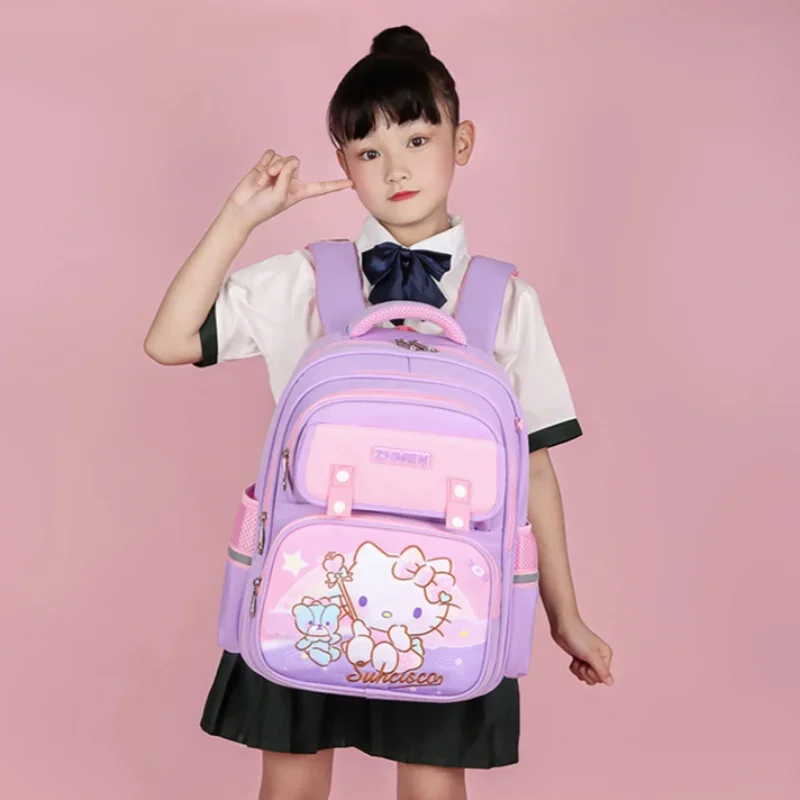 Sanrio Hello Kitty Cartoon Printed Student School Bag Girls Cute Large Capacity Ridge Protection Waterproof Children's Backpack