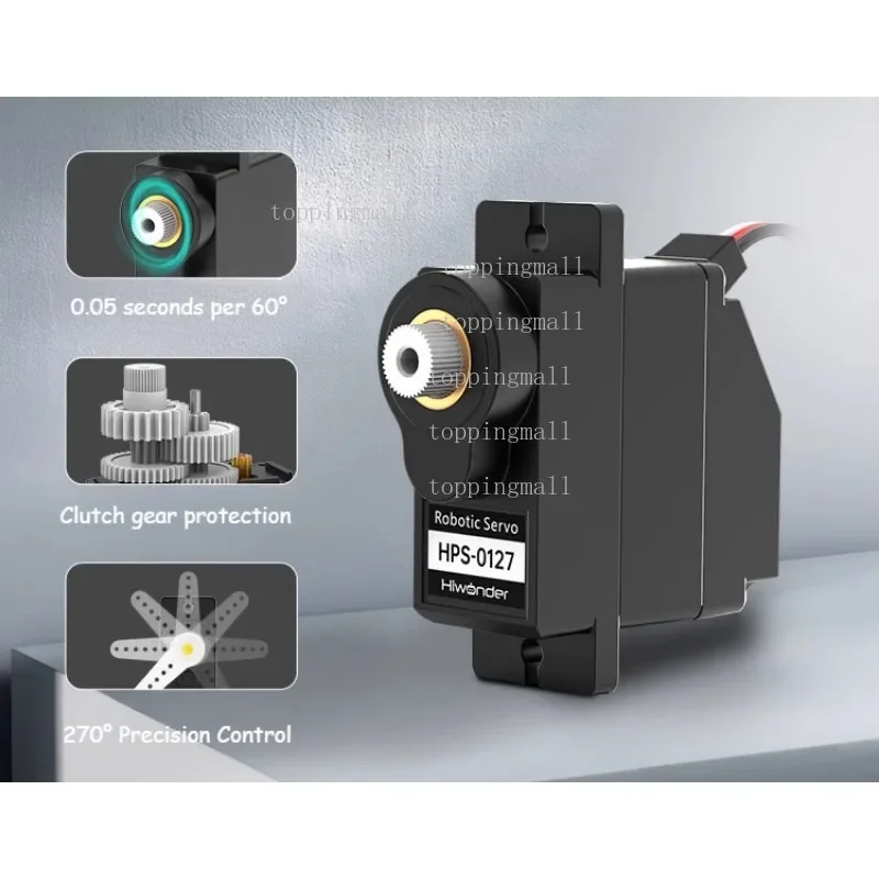 HPS0127 Mini Servo AntiBlock de alta velocidade 15KG Proteção de embreagem de torque PWM Servo robótico digital de eixo único