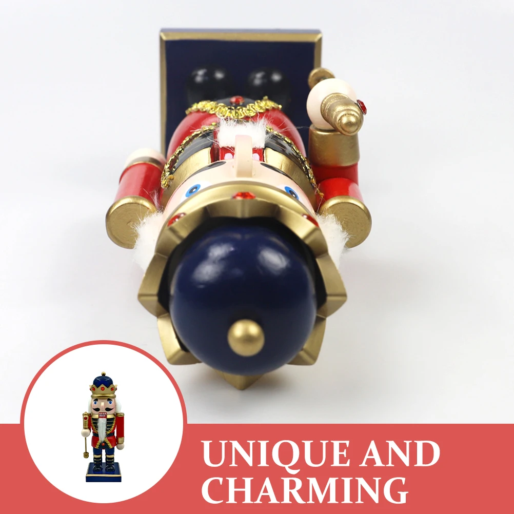 

Creative Christmas Wooden Nutcracker Decoration Sturdy Desktop Figure Festive Home Office Ornament Xmas Gift Wood Craft