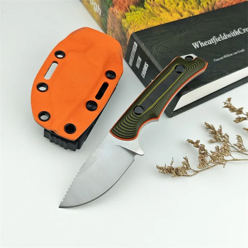 

BM 15017 Hunt Fixed Blade Knife 2.79" S90V Drop Point, Richlite / Orange G10 Handle Kydex Sheath Outdoor Camping Hunting Knife