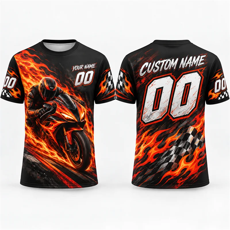 Custom Name Number Motorcycle T Shirt Men Biker Eagle Flame Racing Graphic Short Sleeve Personalized Streetwear Casual Gift Top
