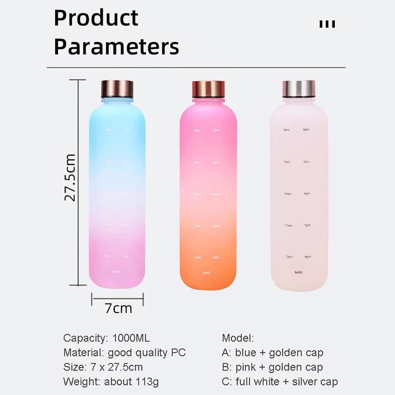 1000ml gradient color space cup large volume matte water bottle stainless steel cap plastic cup outdoor sports water bottle