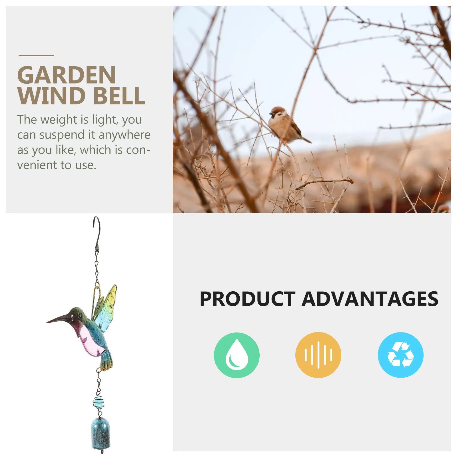 

Ветряной колокольчик-колибри, подвесной садовый декор, железный стеклянный ветряной колокольчик, украшение для улицы, патио, балкона, подарок