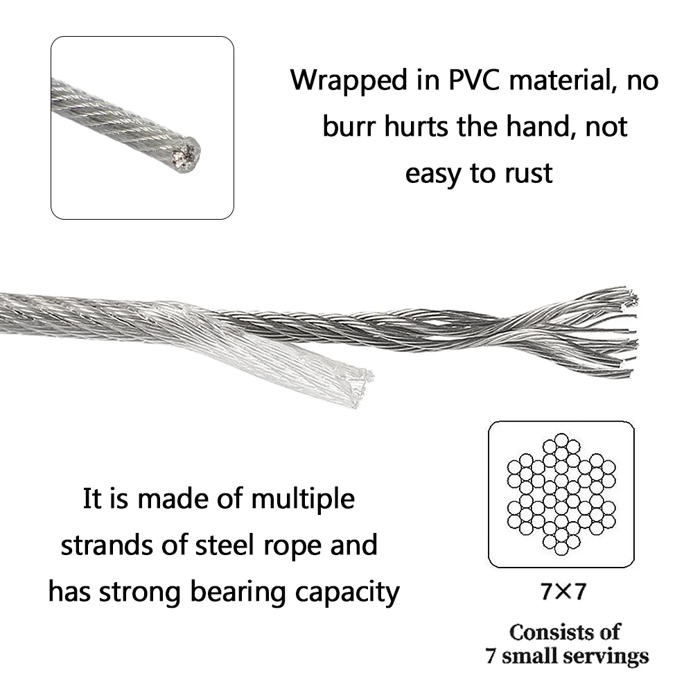 1.5/2/3mm PVC Coated Stainless Steel Wire Rope With Compression Type Aluminum Sleeve Customizable Stainless Steel Cable Sling